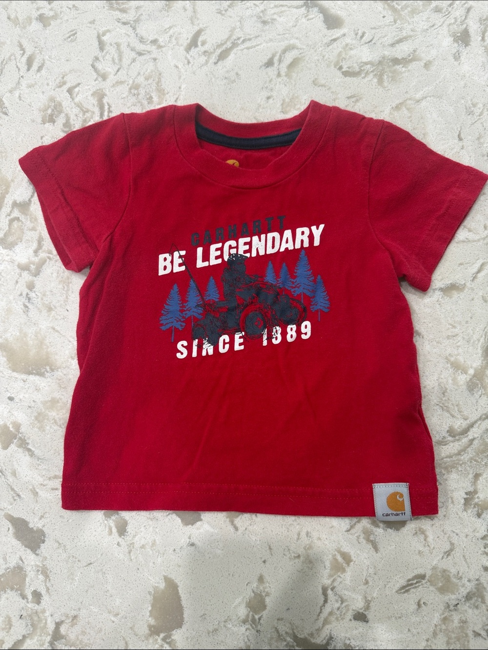 Carhartt Kids Red 'Be Legendary' Short Sleeve Tee with Blue Graphic